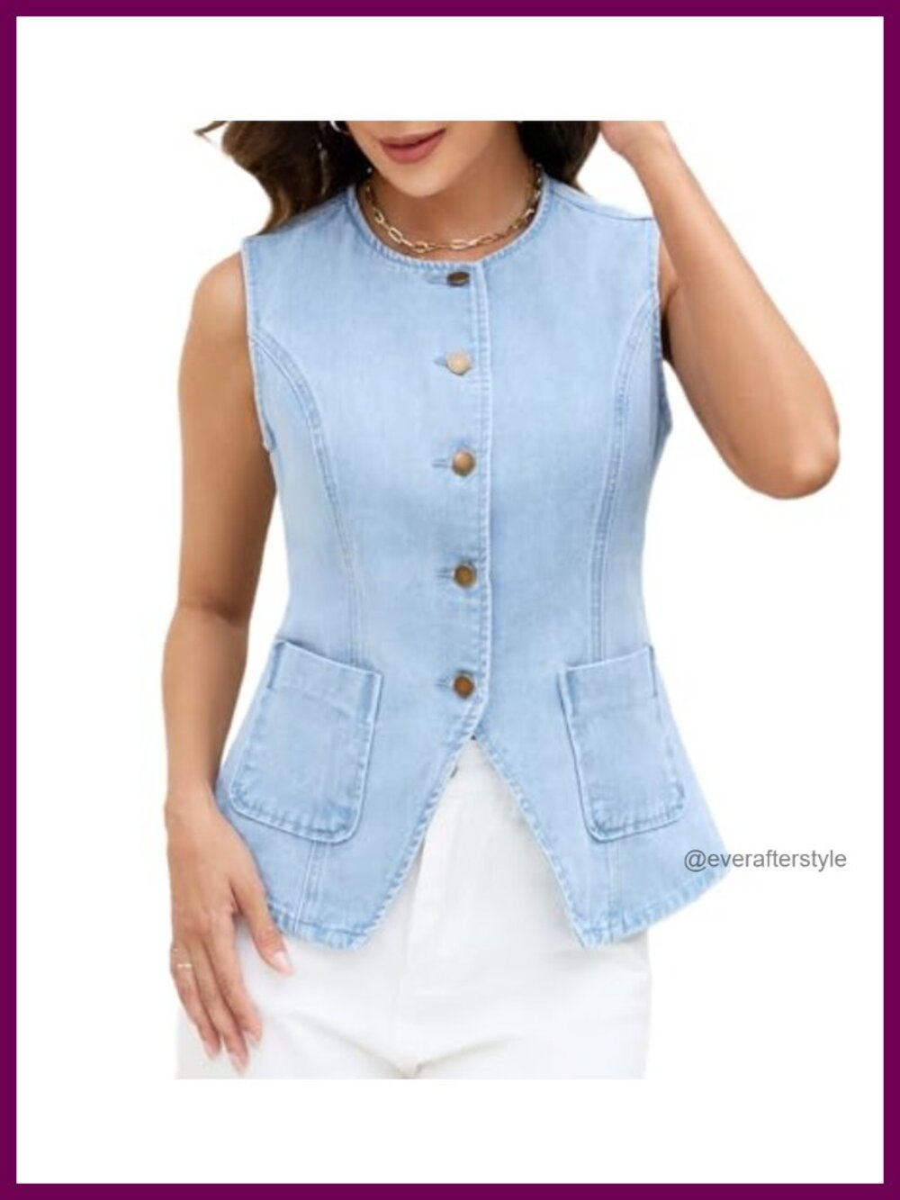 Denim Vest Top Button Down Sleeveless Jean Vest with Pockets
